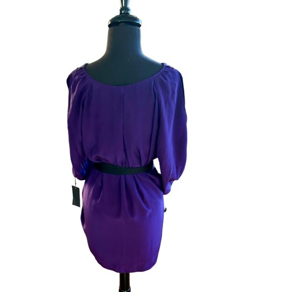 NWT Vera Wang Purple Silk Blouse w/Black Wrap Around Belt Size 8 - Picture 7 of 15
